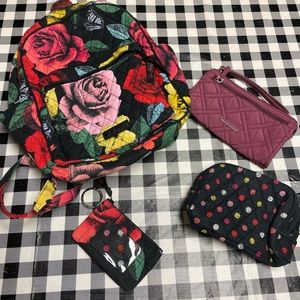 Vera Bradley, gently used back pack, wallet, coin purse and cosmetic bag